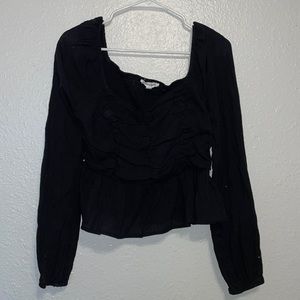 Black, crop top, long sleeve, never worn, good condition